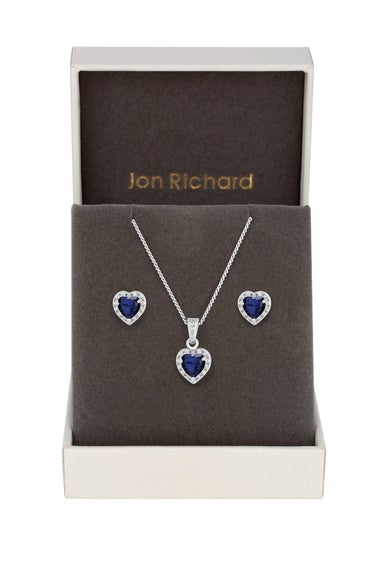 Jon Richard Rhodium Plated Blue Cubic Zirconia Heart Set - Gift Boxed