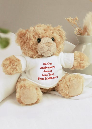 Personalised Memento Company Brown Teddy Bear - Red Message