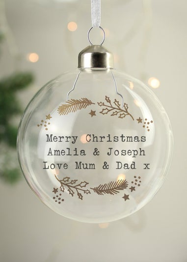 Personalised Memento Company Clear Gold Wreath Glass Bauble