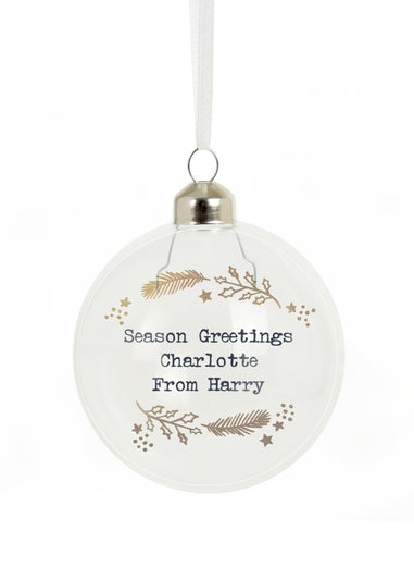 Personalised Memento Company Clear Gold Wreath Glass Bauble