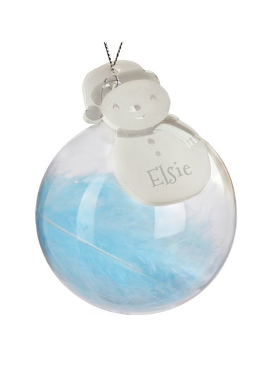 Personalised Memento Company Clear Snowman Acrylic Blue Feather Bauble