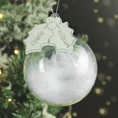 Personalised Memento Company Clear Snowman Acrylic Blue Feather Bauble