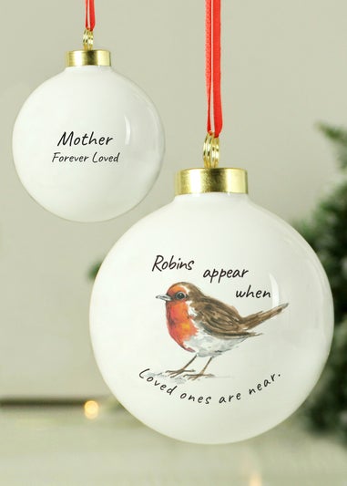 Personalised Memento Company White Robins Appear Bauble