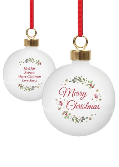 Personalised Memento Company White Merry Christmas Bauble