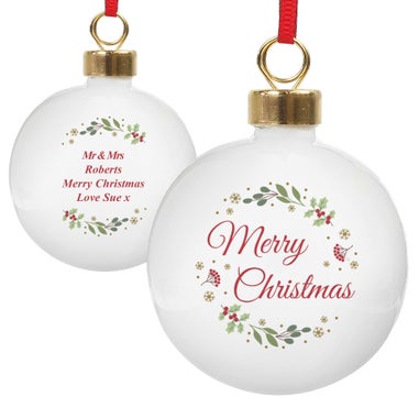 Personalised Memento Company White Merry Christmas Bauble