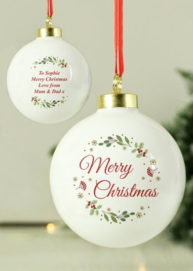 Personalised Memento Company White Merry Christmas Bauble