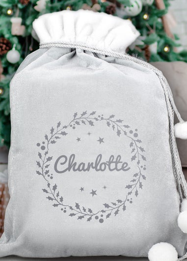 Personalised Memento Company Grey Holly Christmas Sack