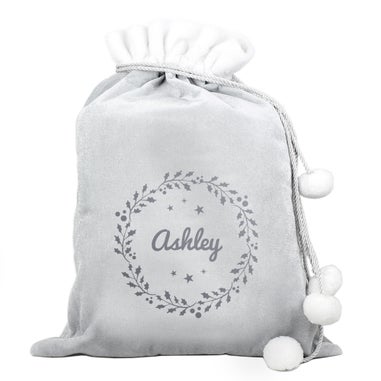 Personalised Memento Company Grey Holly Christmas Sack