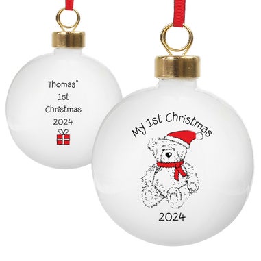 Personalised Memento Company White My 1st Xmas Teddy Bear Bauble