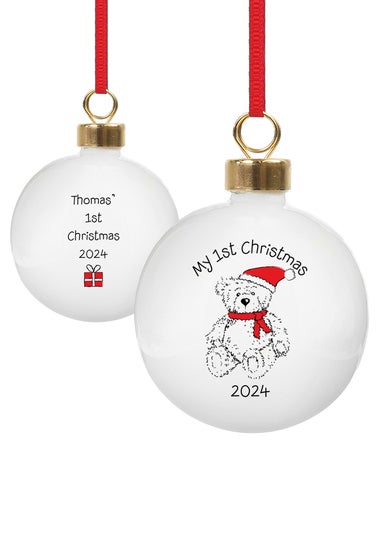 Personalised Memento Company White My 1st Xmas Teddy Bear Bauble