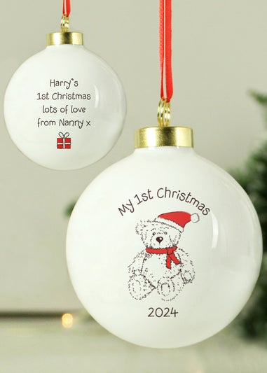 Personalised Memento Company White My 1st Xmas Teddy Bear Bauble