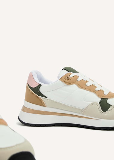 Linzi Clapham Beige Two-Tone Wedged Trainer