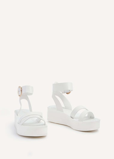 Linzi Lillie White Faux Leather Two Part Flatform Sandal