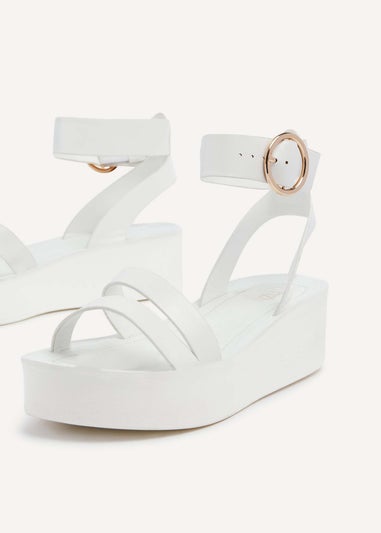 Linzi Lillie White Faux Leather Two Part Flatform Sandal