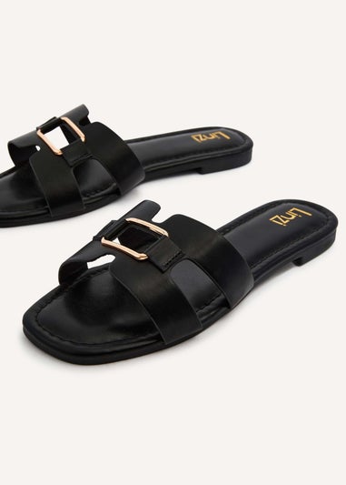 Linzi Sasha Black Faux Leather Slider Sandal