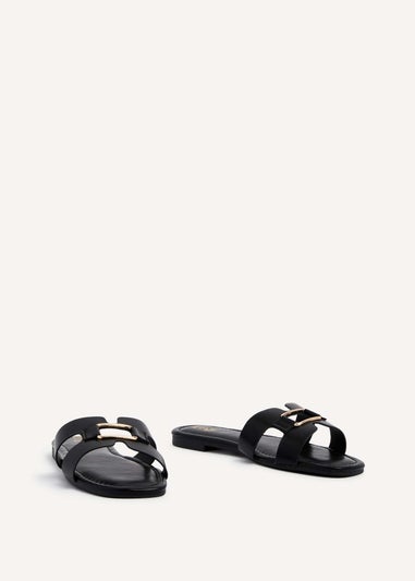 Linzi Sasha Black Faux Leather Slider Sandal