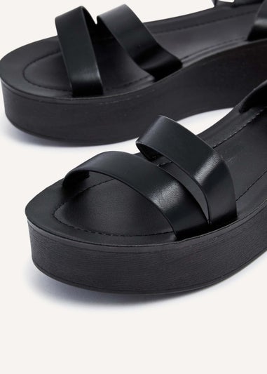 Linzi Lillie Black Faux Leather Two Part Flatform Sandal