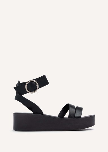 Linzi Lillie Black Faux Leather Two Part Flatform Sandal