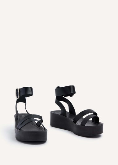 Linzi Lillie Black Faux Leather Two Part Flatform Sandal