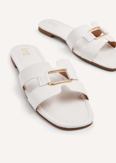 Linzi Sasha White Faux Leather Slider Sandal