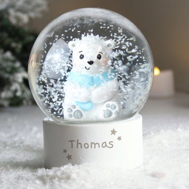 Personalised Memento Company White Polar Bear Any Name Snow Globe