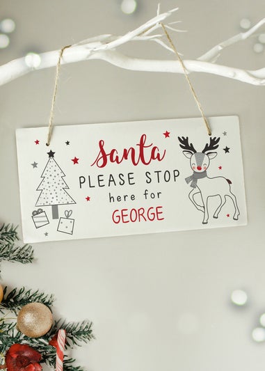 Personalised Memento Company White Rudolph Santa Please Stop Here Sign