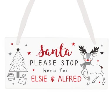 Personalised Memento Company White Rudolph Santa Please Stop Here Sign