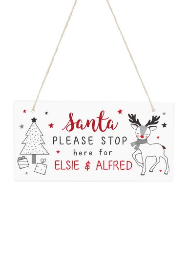 Personalised Memento Company White Rudolph Santa Please Stop Here Sign