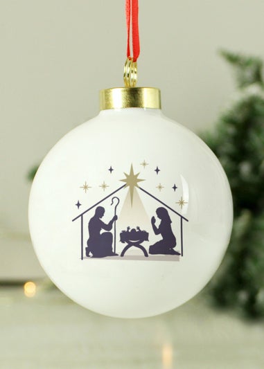 Personalised Memento Company White Nativity Bauble