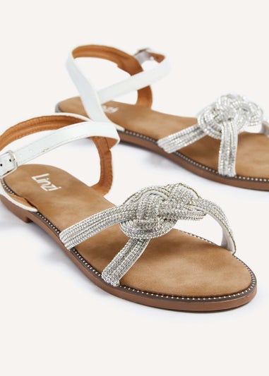 Linzi Tillara White Faux Leather Two Part Diamante Sandal