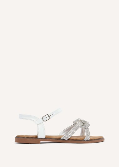 Linzi Tillara White Faux Leather Two Part Diamante Sandal