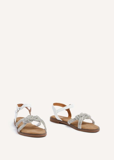 Linzi Tillara White Faux Leather Two Part Diamante Sandal