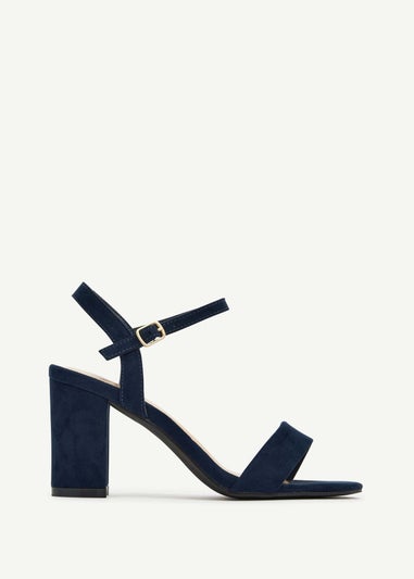 Linzi Skyline Navy Faux Suede Open Back Barely There Block Heeled Sandal