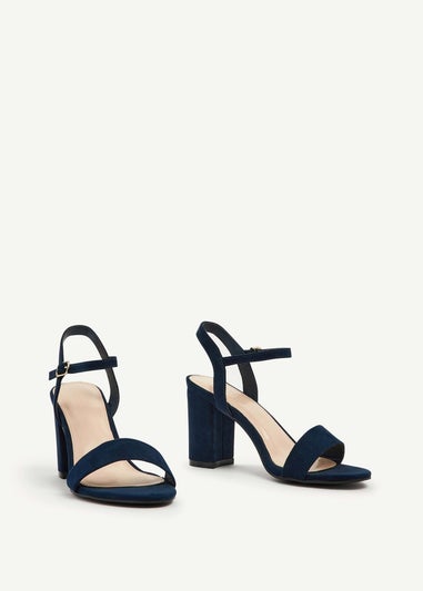 Linzi Skyline Navy Faux Suede Open Back Barely There Block Heeled Sandal