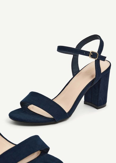 Linzi Skyline Navy Faux Suede Open Back Barely There Block Heeled Sandal