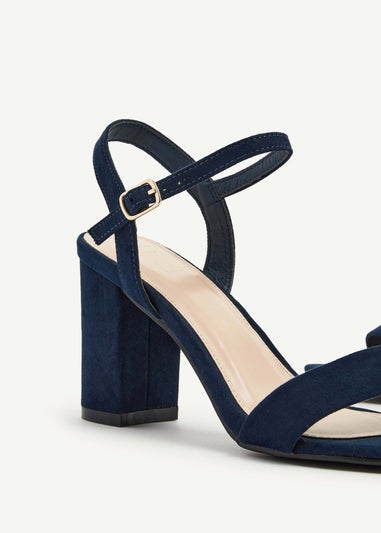 Linzi Skyline Navy Faux Suede Open Back Barely There Block Heeled Sandal