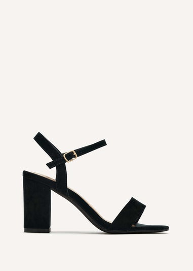 Linzi Skyline Black Faux Suede Open Back Barely There Block Heeled Sandal