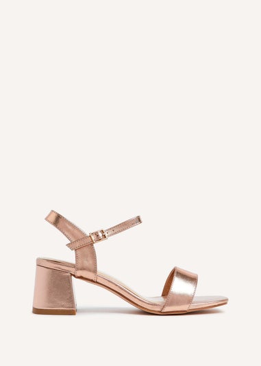 Linzi Darcie Rose Gold Faux Leather Low Chunky Block Heeled Sandal