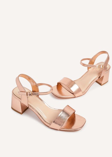 Linzi Darcie Rose Gold Faux Leather Low Chunky Block Heeled Sandal