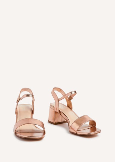 Linzi Darcie Rose Gold Faux Leather Low Chunky Block Heeled Sandal