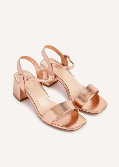 Linzi Darcie Rose Gold Faux Leather Low Chunky Block Heeled Sandal