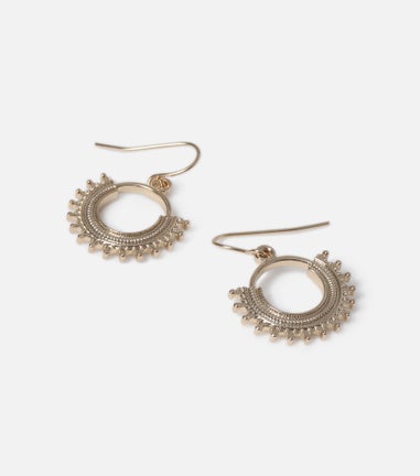 Muse Gold Detailed Edge Drop Hoop Earring