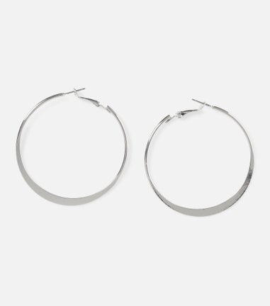 Muse Silver Large Knife Edge Hoop Earrings