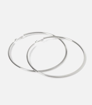 Muse Silver Large Knife Edge Hoop Earrings