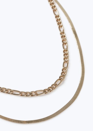 Muse Snake Figaro Multirow Chain Necklace In Rose Gold