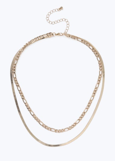 Muse Snake Figaro Multirow Chain Necklace In Rose Gold