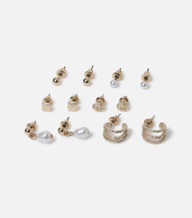 Muse Gold Pearl Stacking Six Pack Earrings