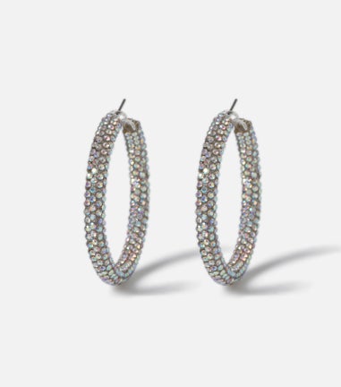 Muse Silver Large Rhinestone Tube Hoop Earrings