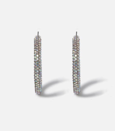 Muse Silver Large Rhinestone Tube Hoop Earrings