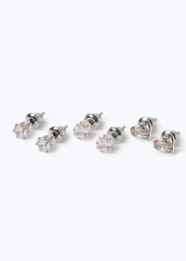 Muse Silver Cubic Zirconia Mixed Stud Three Pack Earrings